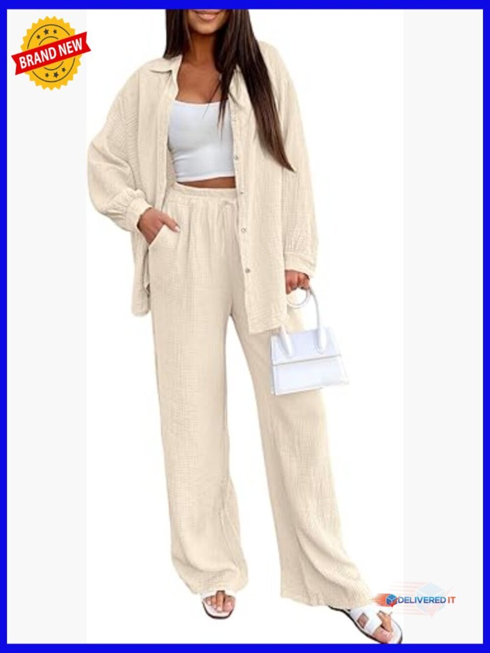 Two Piece Linen Lounge Set - Summer Vacation Outfit - Oversized Button Down